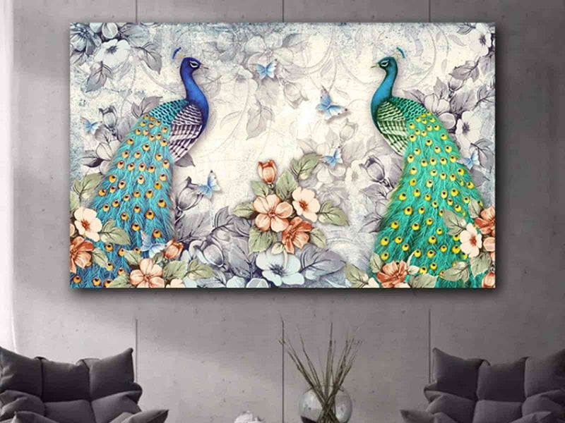 Yeni Stil Sanat Kanvas Tablo 50x70cm Tavus Kuşu Yağlı Boya Efektli Kanvas Tablo