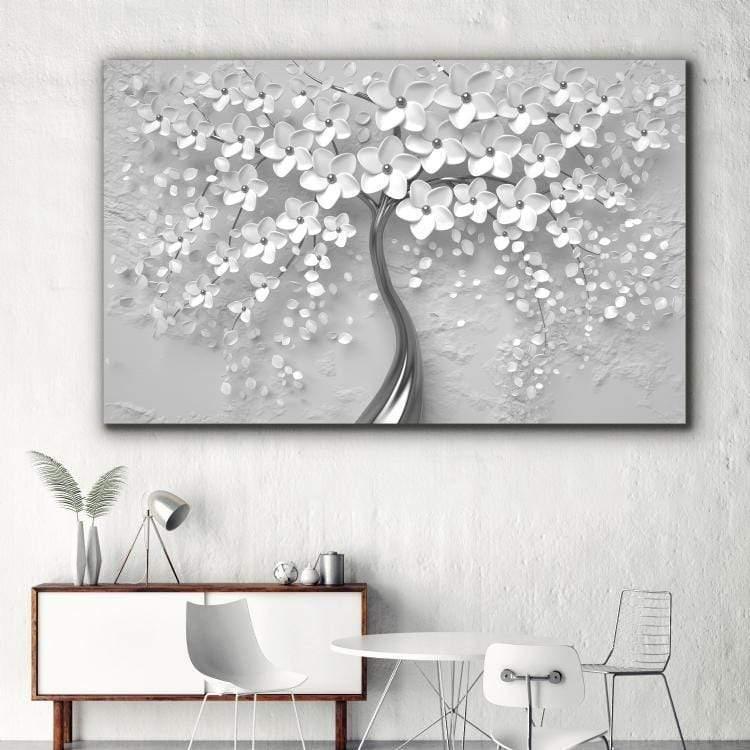 yeni stil sanat Sim İşlemeli Tablolar 50x70 cm Düğün Çiçekleri Gümüş - Simli Kanvas Tablo Gümüş Sim İşlemeli Kanvas Tablo